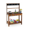 Outdoor mud kitchen for kids with rotatable faucet, removable sink, and storage for imaginative play in natural fir.