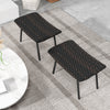 Set of two brown all-weather outdoor ottomans with sturdy metal legs, perfect for patio and poolside relaxation.