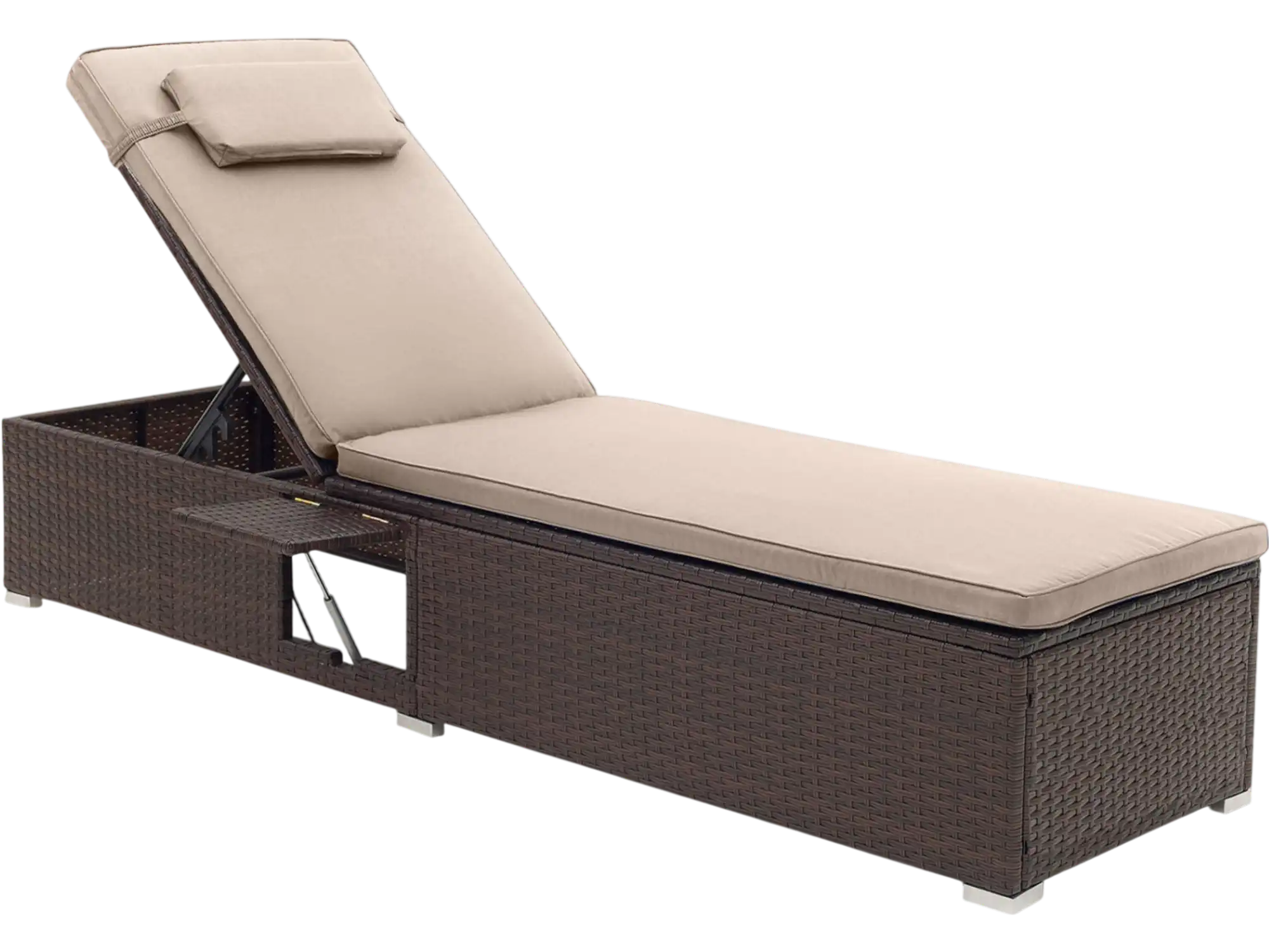 Costway Outdoor PE Rattan Chaise Lounge Adjustable Backrest Foldable Side Table 43876591 New