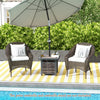 Square 21.5-inch outdoor side table made of PE rattan, featuring an umbrella hole, ideal for patio or poolside use.