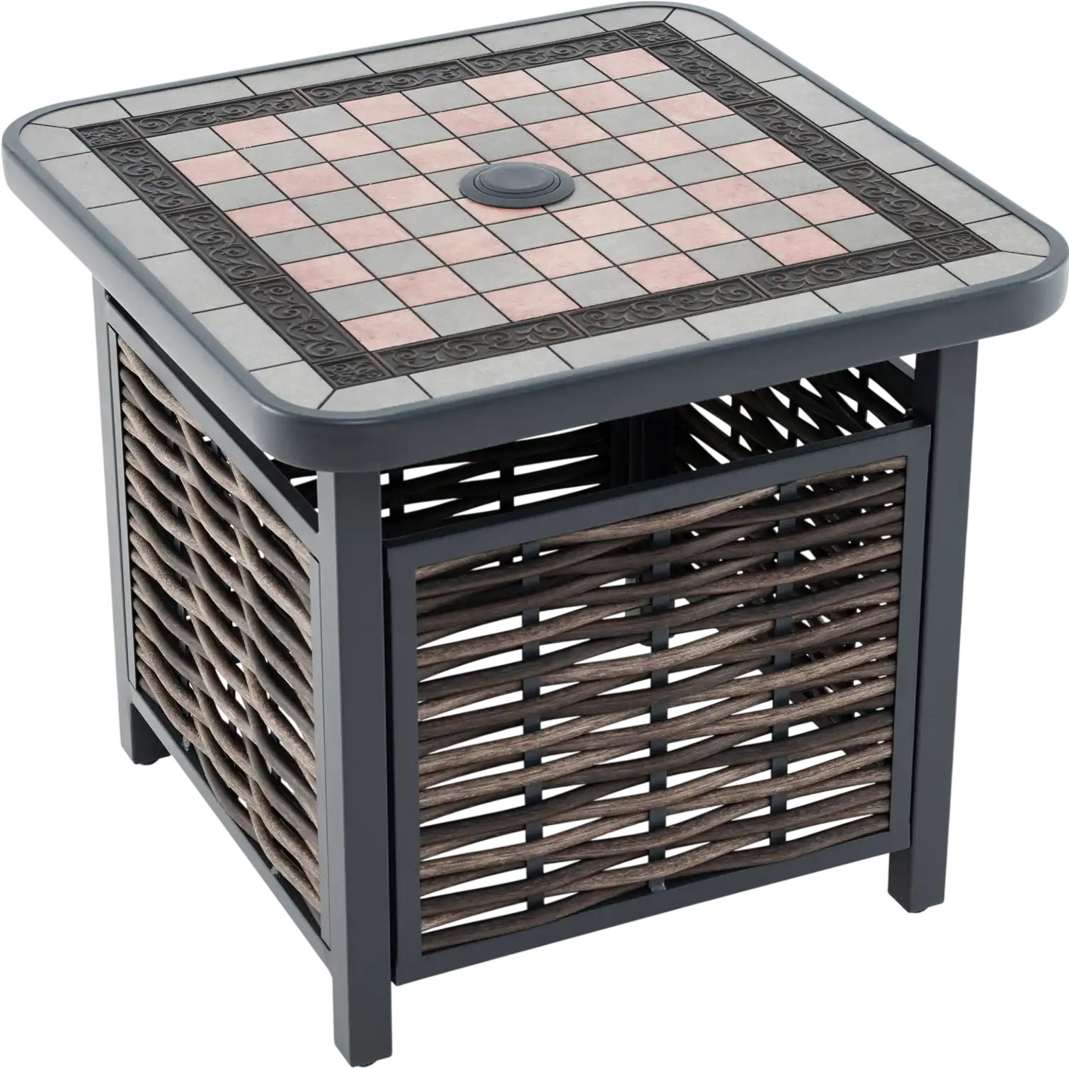 Costway Outdoor PE Rattan Side Table w/ Umbrella Hole 21.5
