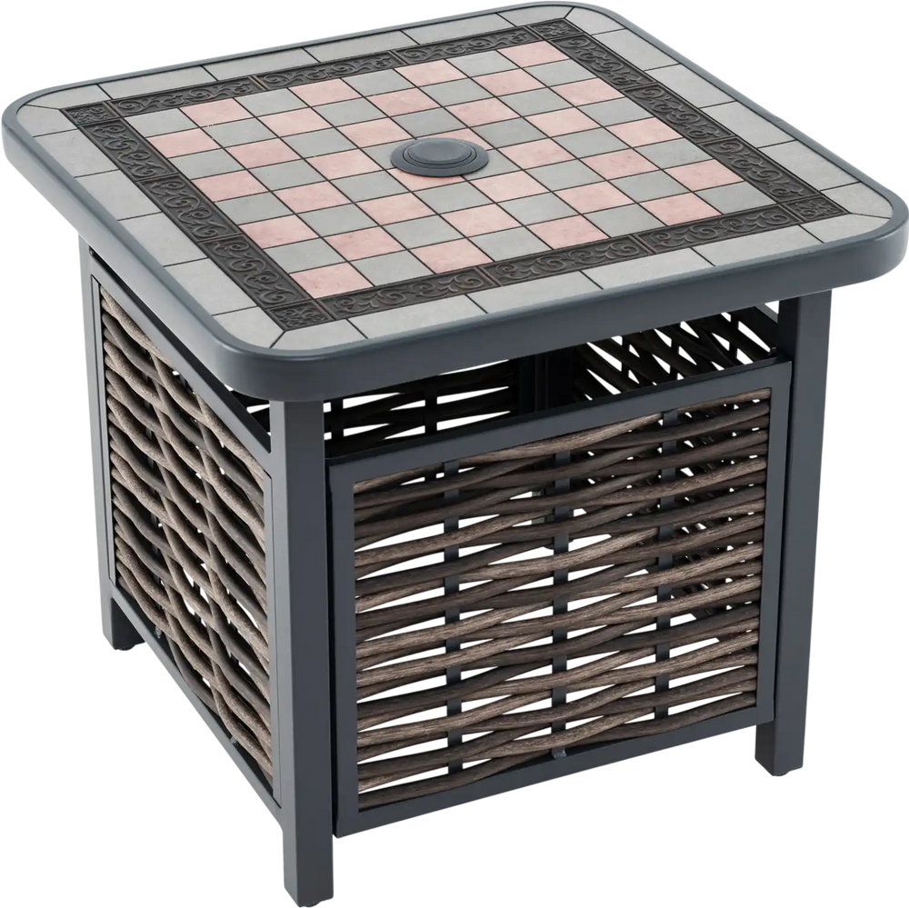 21.5 Inches Outdoor PE Rattan Side Table Square End Table with Umbrella Hole