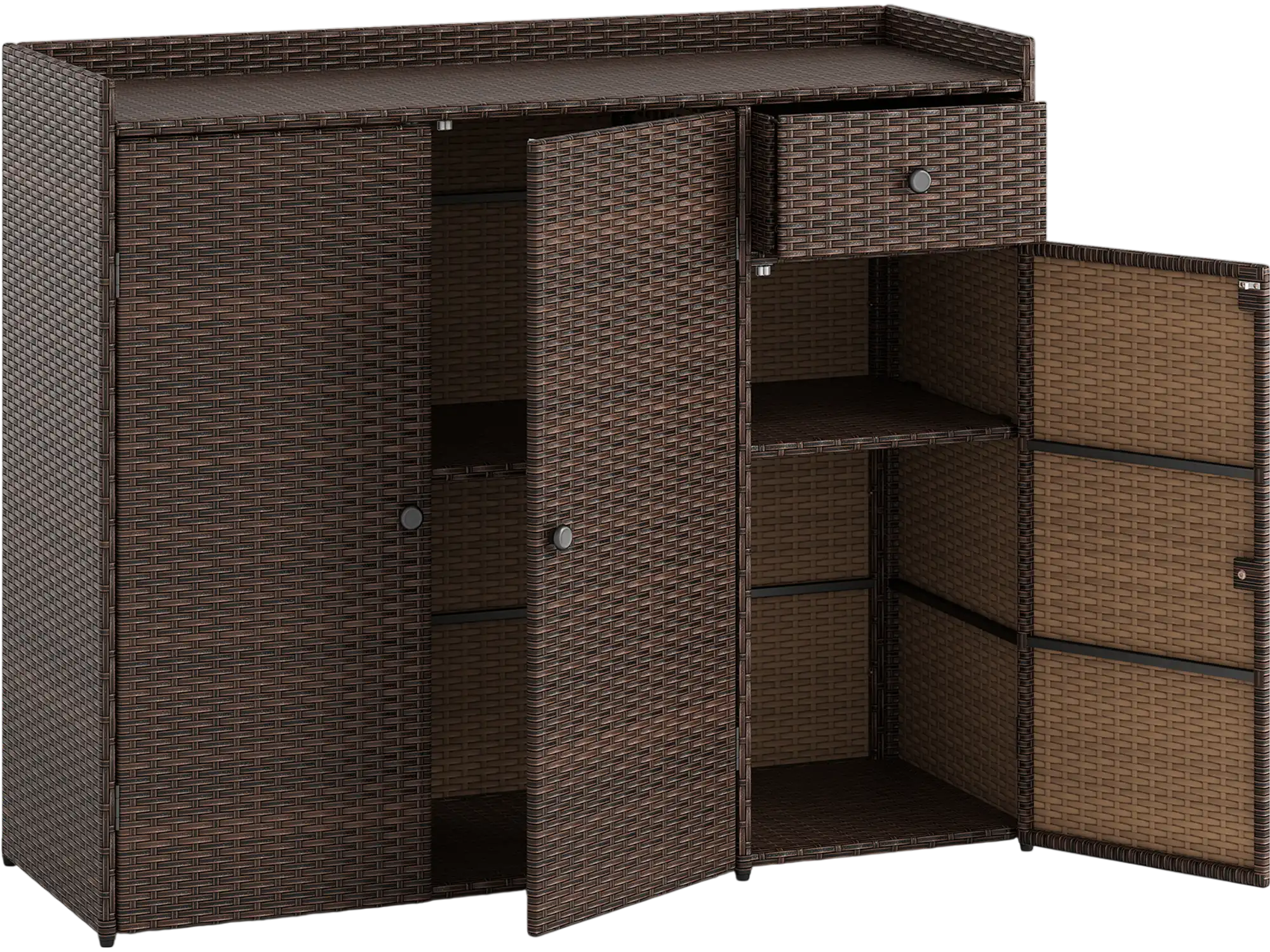 Costway Outdoor PE Wicker Storage Cabinet 3-Door Deck Patio Sideboard 27534406 New