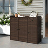 Outdoor PE wicker storage cabinet with three doors and a practical drawer, ideal for organizing patio essentials.