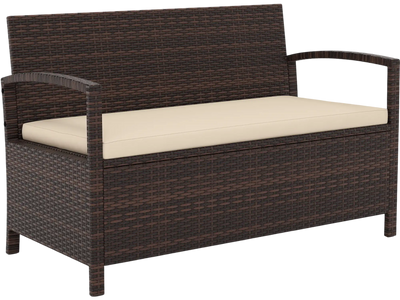 Costway Outdoor PE Wicker 2-Seater Storage Bench w/ Cushion 42 Gallon Deck Box 61023529 New