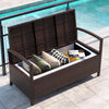 Outdoor PE wicker storage bench with cushion, featuring 42-gallon storage, ideal for patio and garden relaxation.