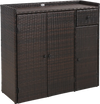 Outdoor PE wicker storage cabinet in brown with three doors, adjustable shelves, and a practical drawer for patio use.