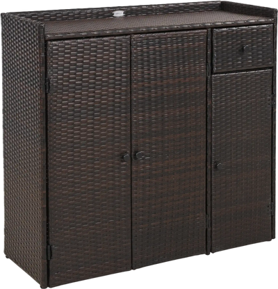 Costway Outdoor PE Wicker Storage Cabinet 3-Door Adjustable Shelves Drawer 84716287 New