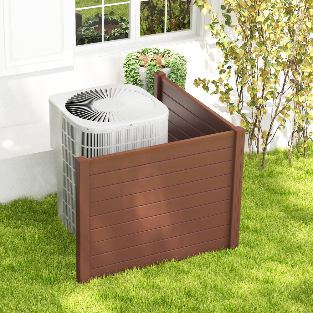 Outdoor PVC air conditioner fence in brown, featuring 20-inch stakes for easy installation and privacy for outdoor.