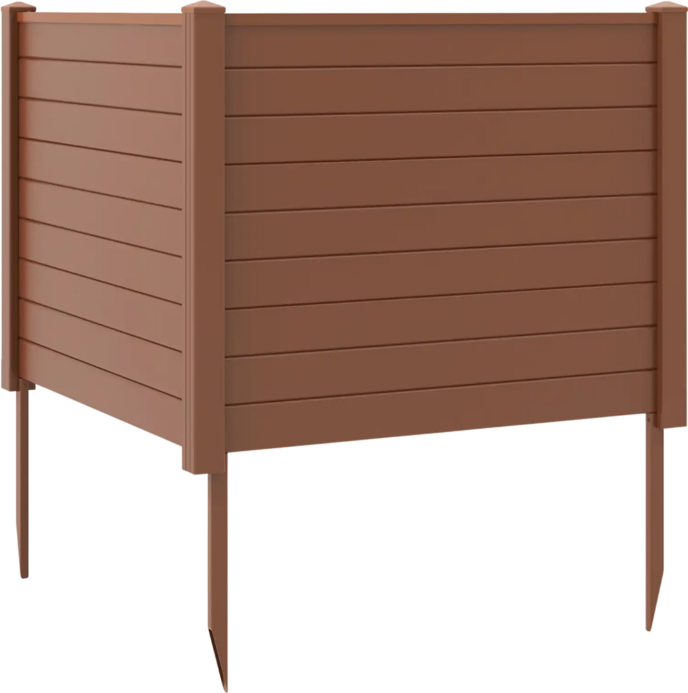 Brown outdoor PVC air conditioner fence with 20-inch stakes, designed for privacy and easy installation in gardens.