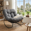 Gray Outdoor Papasan rocking chair with thick cushion, ergonomic design, and stable non-slip pads for comfortable.