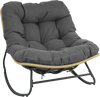 Outdoor Papasan rocking chair in gray with thick cushioned seat, designed for comfort and stability on the patio.