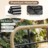 Close-up of the PE rattan wicker and powder-coated metal frame of the outdoor Papasan rocking chair for patio use.