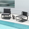 Gray outdoor patio chairs set of 2 with removable cushions, featuring a solid metal frame and adjustable foot pads.
