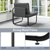 Gray outdoor patio chair with removable cushions, strong metal frame, and adjustable foot pads for added comfort.