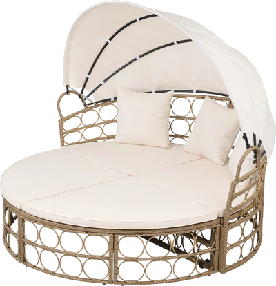 Costway Outdoor Patio Daybed Retractable Canopy Cushions Wicker Rattan Chaise Lounge 86235604 New