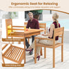 Teak wood armchair with curved backrest and wide sitting area, perfect for outdoor patio relaxation and support.