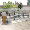 4-piece outdoor conversation set with gray cushions, featuring a tempered glass coffee table for stylish patio.