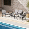 4-piece outdoor conversation set with gray cushions, featuring a tempered glass table, ideal for poolside relaxation.