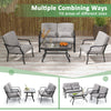 4-piece outdoor conversation set in gray with cushions, featuring a coffee table for versatile seating arrangements.