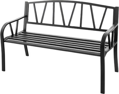 Costway Patio Garden Bench Metal Frame Slatted Seat Black 91352486 New