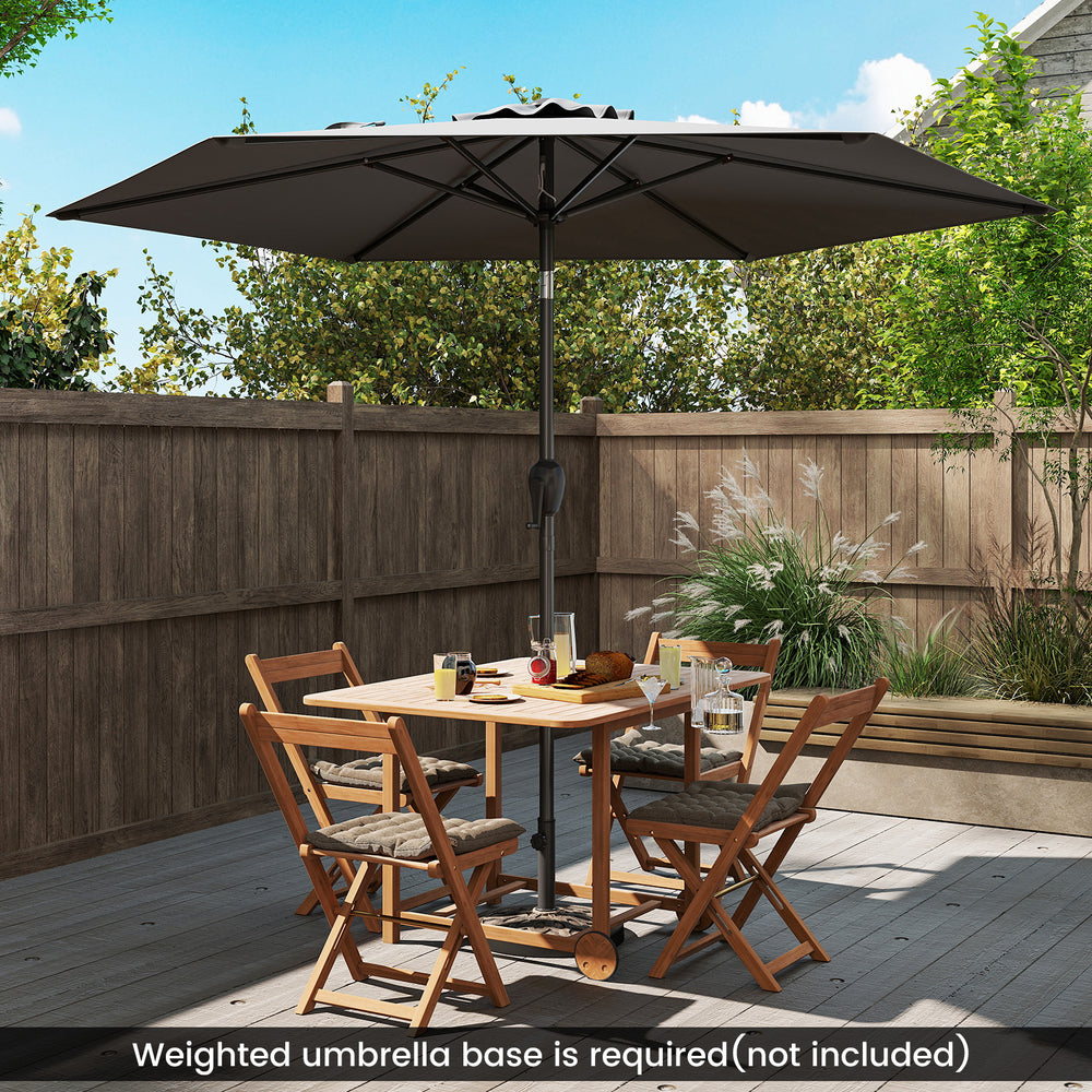 Gray 7.5 feet outdoor patio market umbrella with push button tilt, featuring a sturdy structure and air vent for.