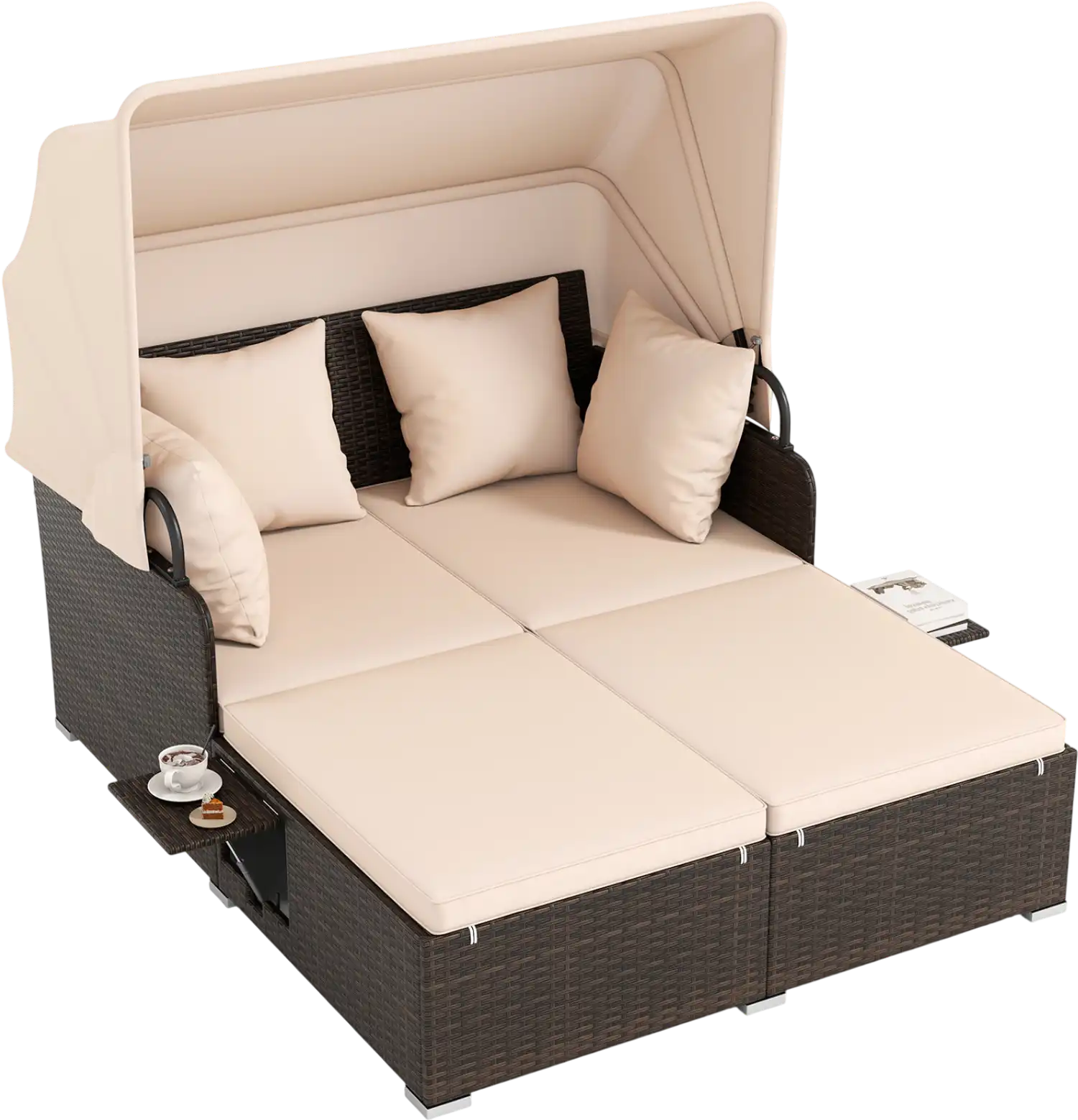 Costway Outdoor Patio Rattan Daybed Retractable Canopy Side Tables 37346458 New
