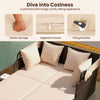 Outdoor patio rattan daybed with beige cushions, zippered covers, and fixing buckles for easy maintenance and comfort.