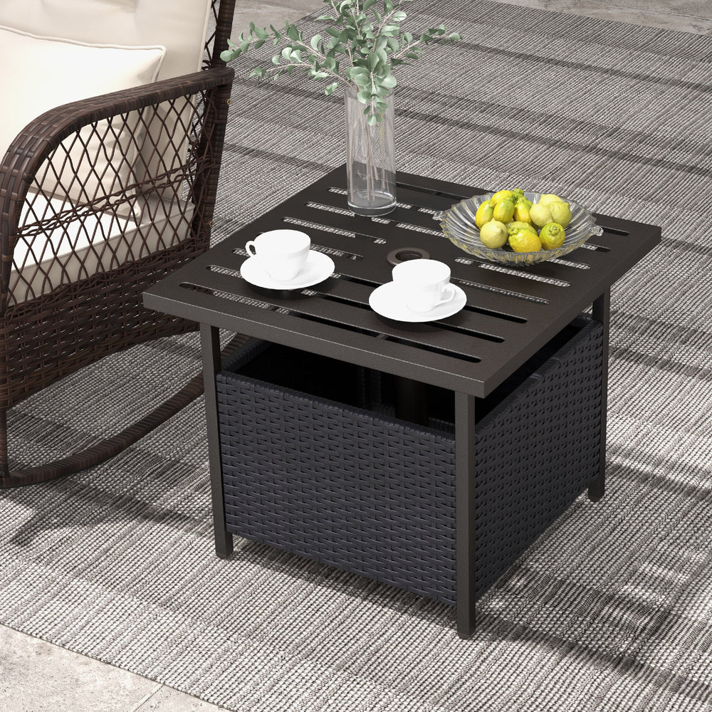Outdoor Patio Rattan Wicker Steel Side Deck Table-Black - Gallery View 1 of 10