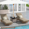 Gray outdoor patio side deck table made of powder-coated steel and PE rattan, featuring an umbrella hole and storage.