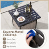 Square metal tabletop of the outdoor patio rattan wicker table with an umbrella hole, easy to clean and durable design.