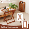 Folding outdoor patio solid wood tray table with removable top, featuring a slatted surface and convenient cut-out.