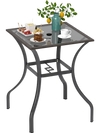 28.5 Inch Outdoor Patio Square Glass Top Table with Rattan Edging