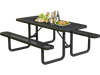 Outdoor picnic table and bench set in black, featuring a mesh grid design, suitable for 8 people in various outdoor.