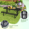 Outdoor picnic table and bench set in black, featuring a sturdy metal structure and mesh grid, perfect for 8 people.