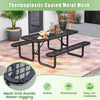 Outdoor picnic table and bench set in black with mesh grid, waterproof design for 8 people, ideal for outdoor settings.