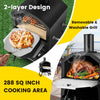 Outdoor pizza oven with removable grill, 288 sq inch cooking area, and foldable legs for easy outdoor use.
