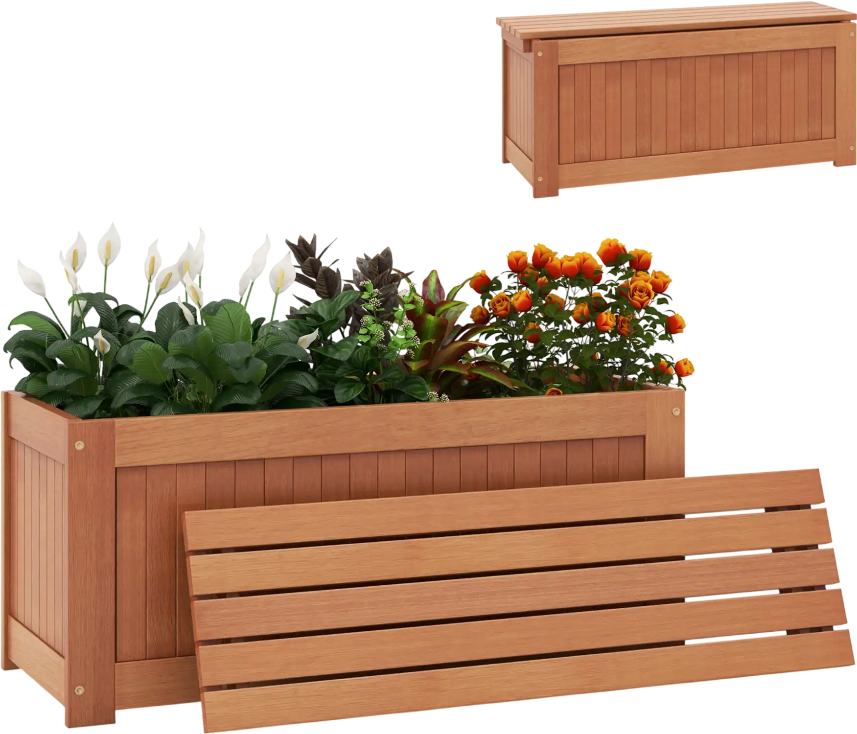 Costway Outdoor Garden Planter Box with Seat Bench 63472589 New