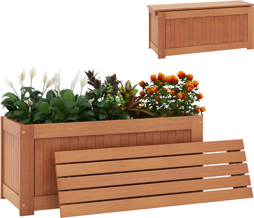 Outdoor Plant Container with Seat for Garden Yard Balcony Deck