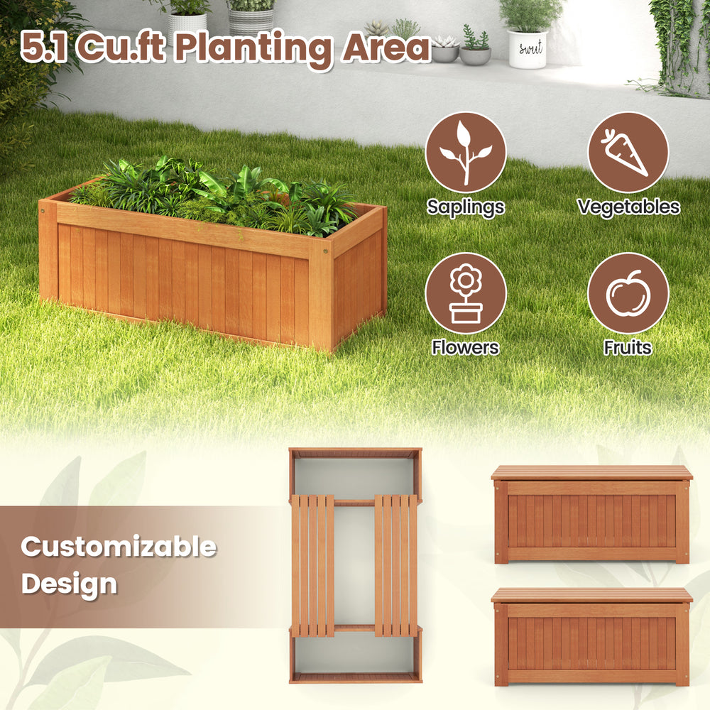 Outdoor plant container with seat, made of premium wood, ideal for growing vegetables and flowers in gardens or.