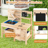 Outdoor play kitchen with detachable sandbox, solid fir wood, and organized storage for fun cooking and sand play.