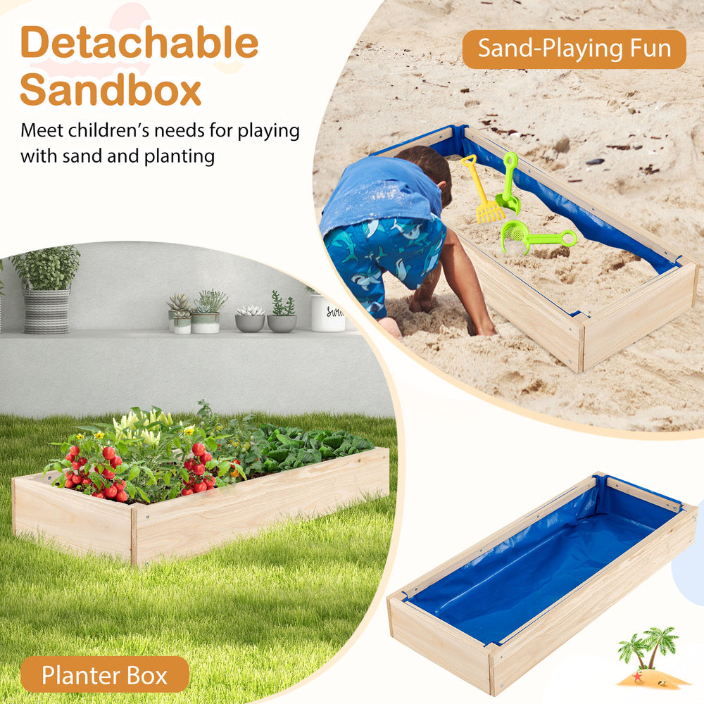 Detachable sandbox made of solid fir wood, ideal for sand play or as a planter box for outdoor fun.