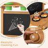 Outdoor play pretend kitchen with chalkboard, stovetops, and removable sinks for imaginative cooking fun.