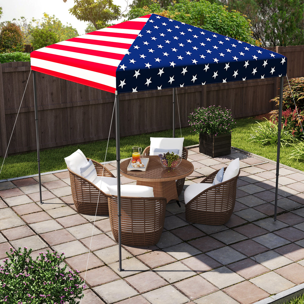 Outdoor pop-up canopy tent with American flag design, 6.6 x 6.6 feet, ideal for parties and gatherings.
