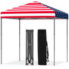 Outdoor pop-up canopy tent with American flag design, 6.6 x 6.6 feet, UPF 50+ sun protection, ideal for gatherings.
