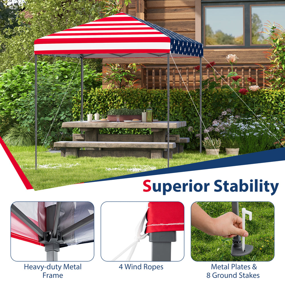 Outdoor pop-up canopy tent with multicolor design, heavy-duty metal frame, and UPF 50+ sun protection for gatherings.