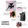 Close-up of the 6.6 x 6.6 feet pink outdoor pop-up canopy tent features, showcasing heavy-duty frame and weight bags.
