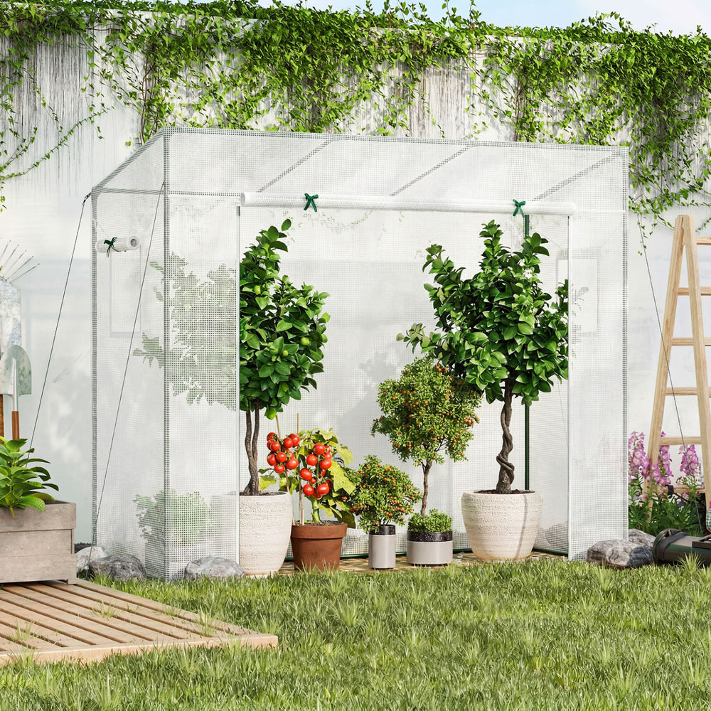 Outdoor Portable Walk-in Greenhouse with PE Cover Roll-up Zipper Door-White - Gallery View 1 of 11