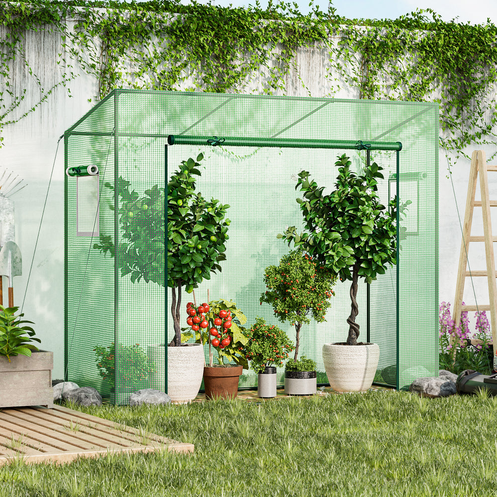 Outdoor Portable Walk-in Greenhouse with PE Cover Heavy-Duty Metal Frame Roll-up Zipper Door - Gallery View 1 of 10