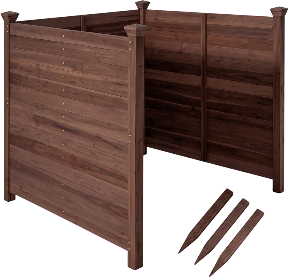 Outdoor privacy air conditioner fence in brown fir wood, designed to conceal units and enhance backyard aesthetics.